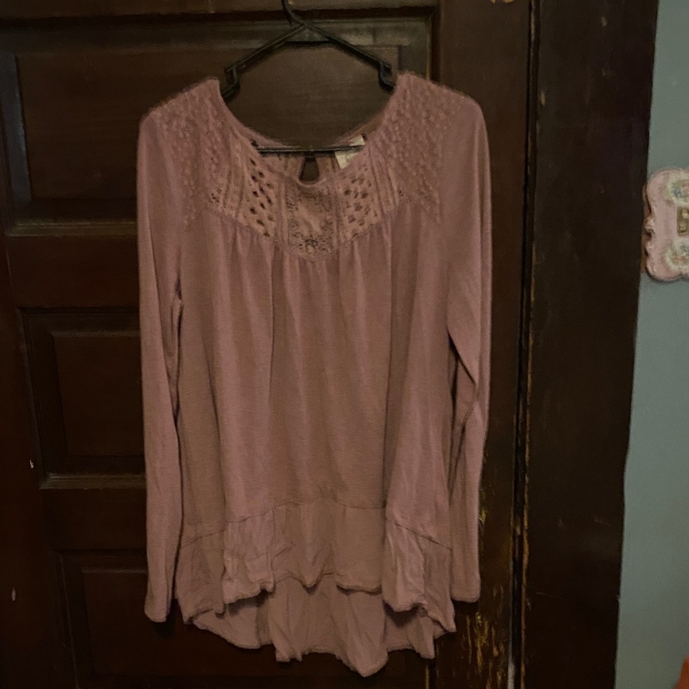 Knox Rose Dusty Pink Lace Accent Blouse